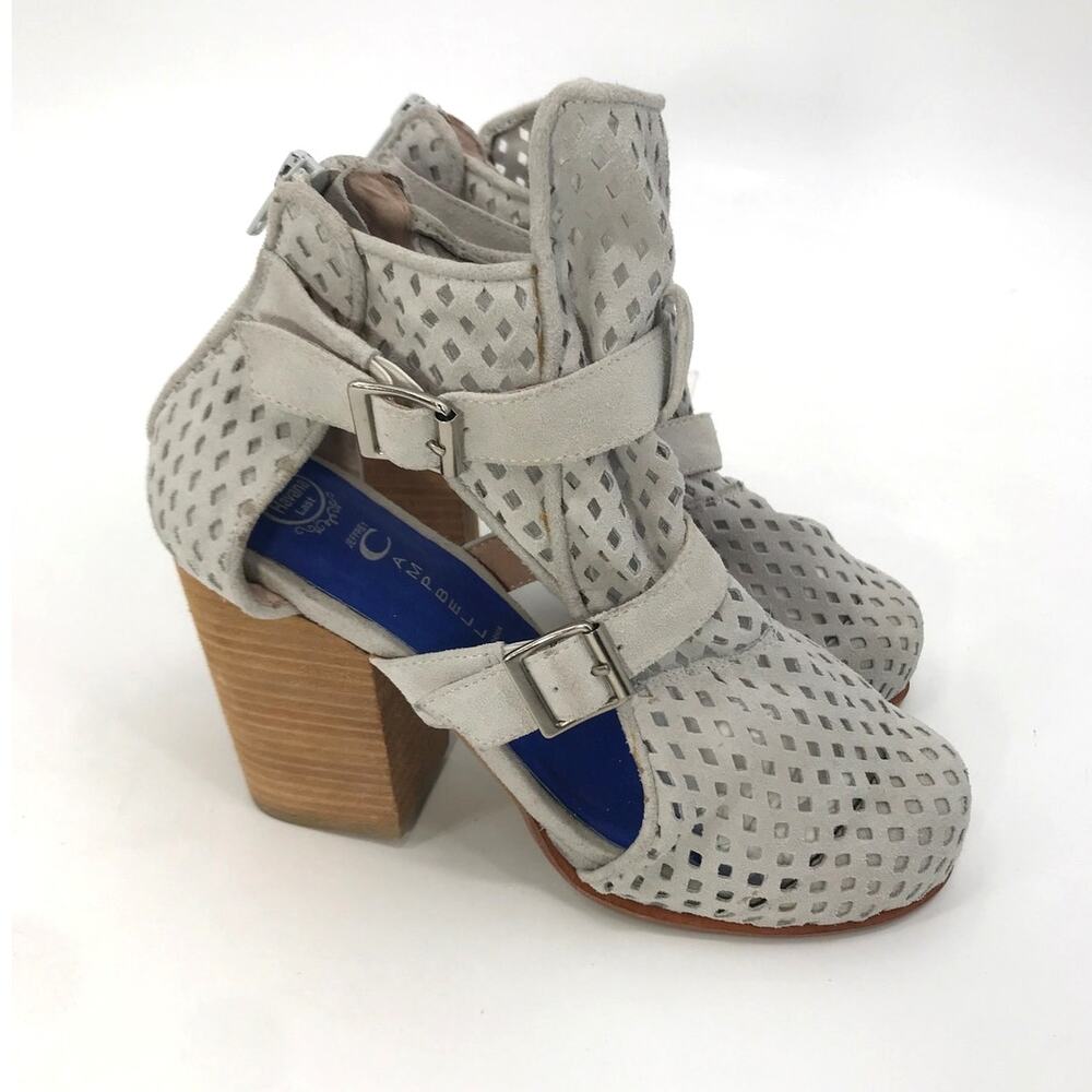 Jeffrey Campbell Brighton Gray Suede Cut Out Chunky Heel Boots Womens 9